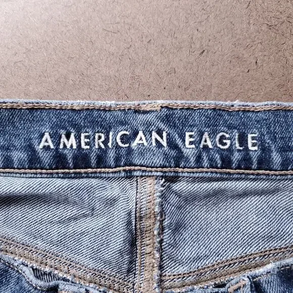 American Eagle Low Rise Baggy Jeans Women 2 Blue Stretch Faded Y2K Skater 90s - Picture 3 of 9